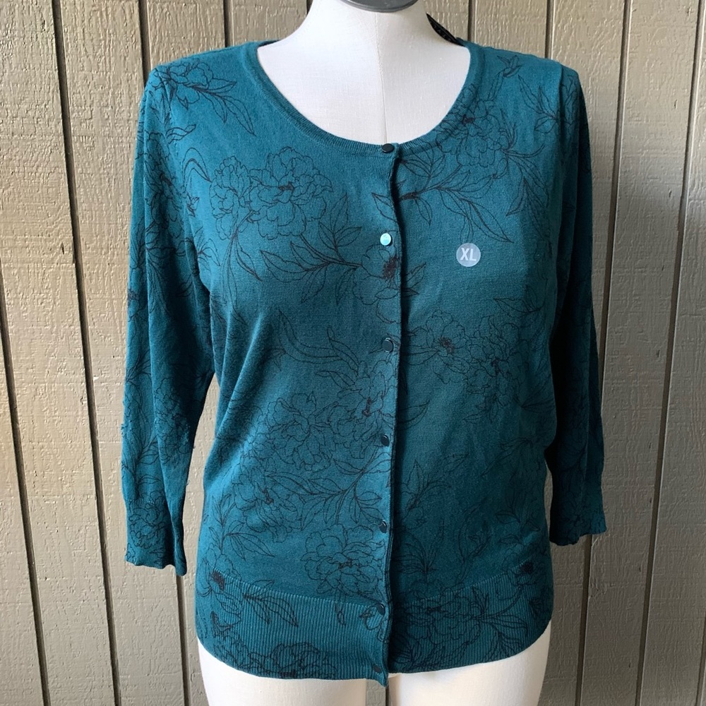 Simply Styled By Sears NWT Green Floral Button Front Cardigan Size XL